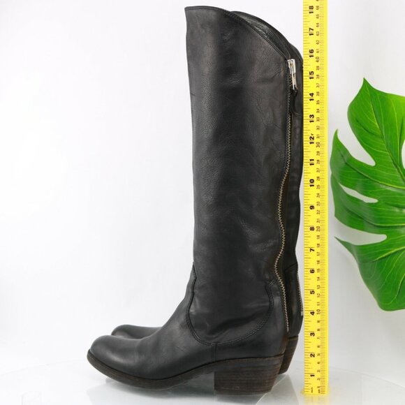 Vic Matie Womens Tall Boot Size 7.5 Black Leather Western Riding Low Heel Italy - Picture 7 of 11